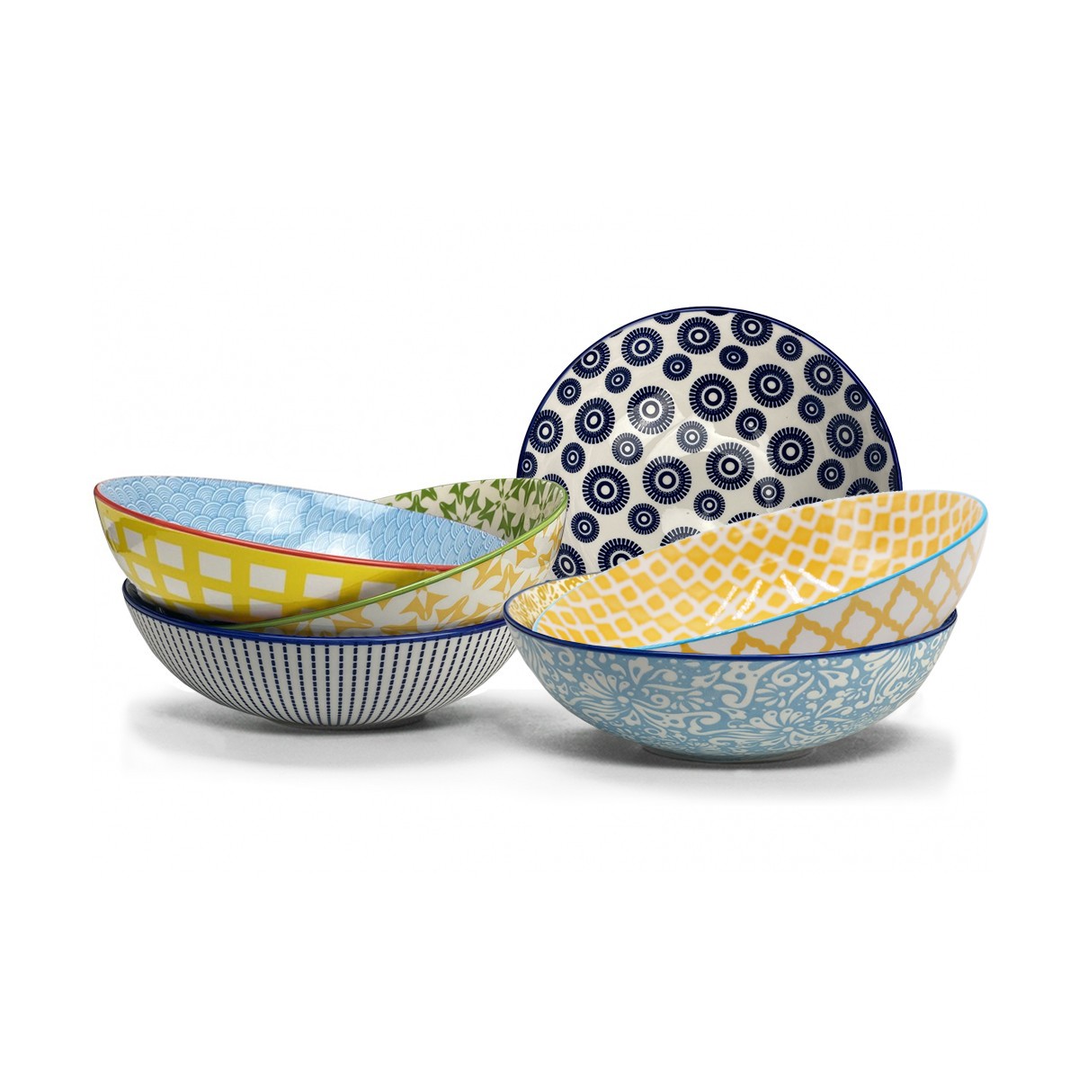 EC-6SABASCR21-2 Lot de 6 assiettes creuses, design ethnique, SABAE