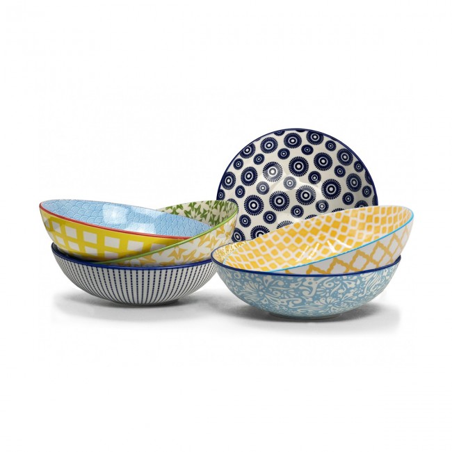 EC-6SABASCR21-2 Lot de 6 assiettes creuses, design ethnique, SABAE EC-6SABASCR21-2 Lot de 6 assiettes creuses, design ethnique, SABAE