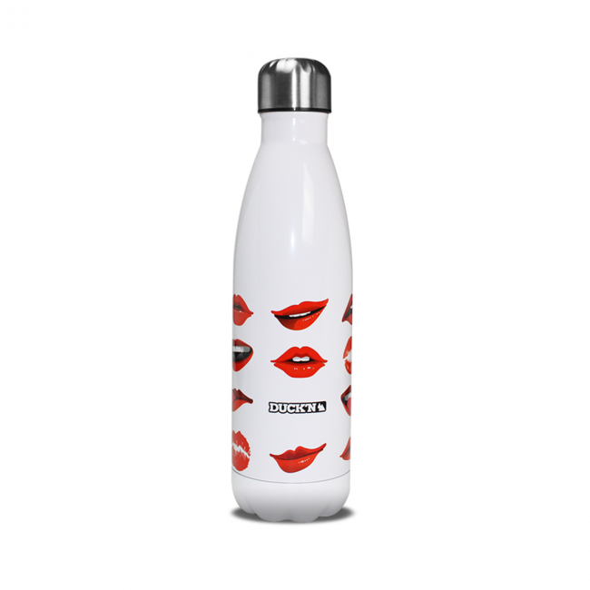 ECBOUTKIS Bouteille Isotherme Blanche Motifs Kiss 500ML, Duck'n ECBOUTKIS Bouteille Isotherme Blanche Motifs Kiss 500ML, Duck'n