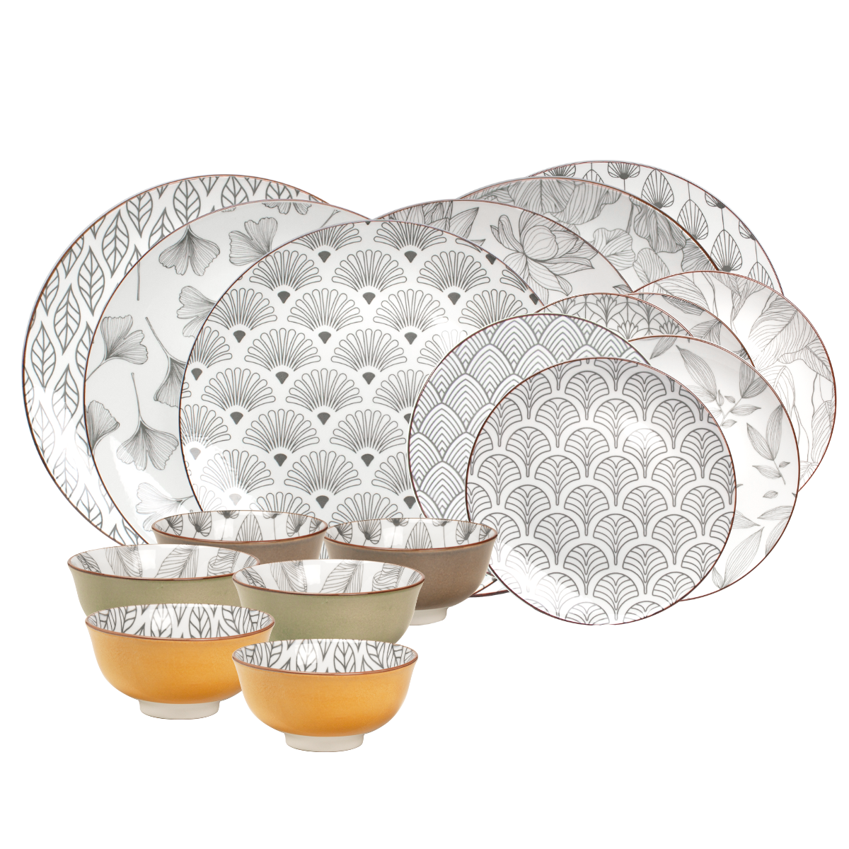 EC-SASSERV18 Service d'assiettes et bols 18 pièces, SASEBO