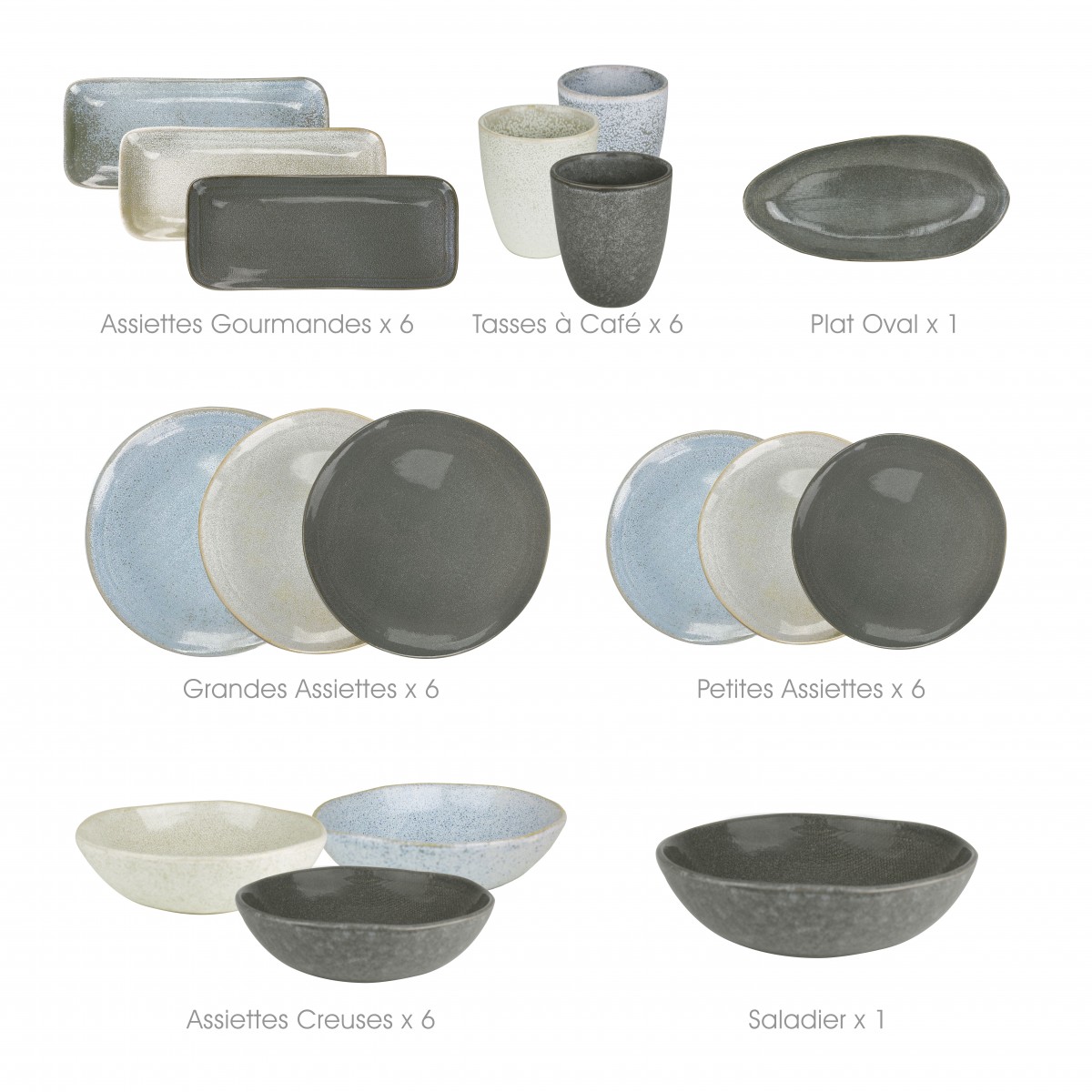 EC-ZAOSERV32 Service d'assiettes, bols, tasses, plat et saladier 32 pièces, ZAO