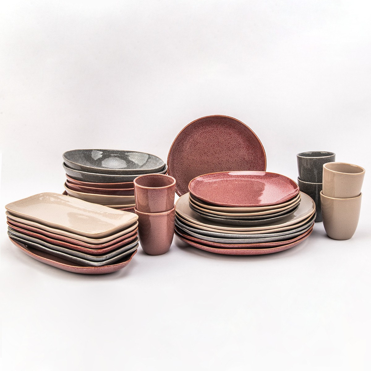 EC-ZOASERV32 Service d'assiettes, bols, tasses, plat et saladier 32 pièces, ZOA