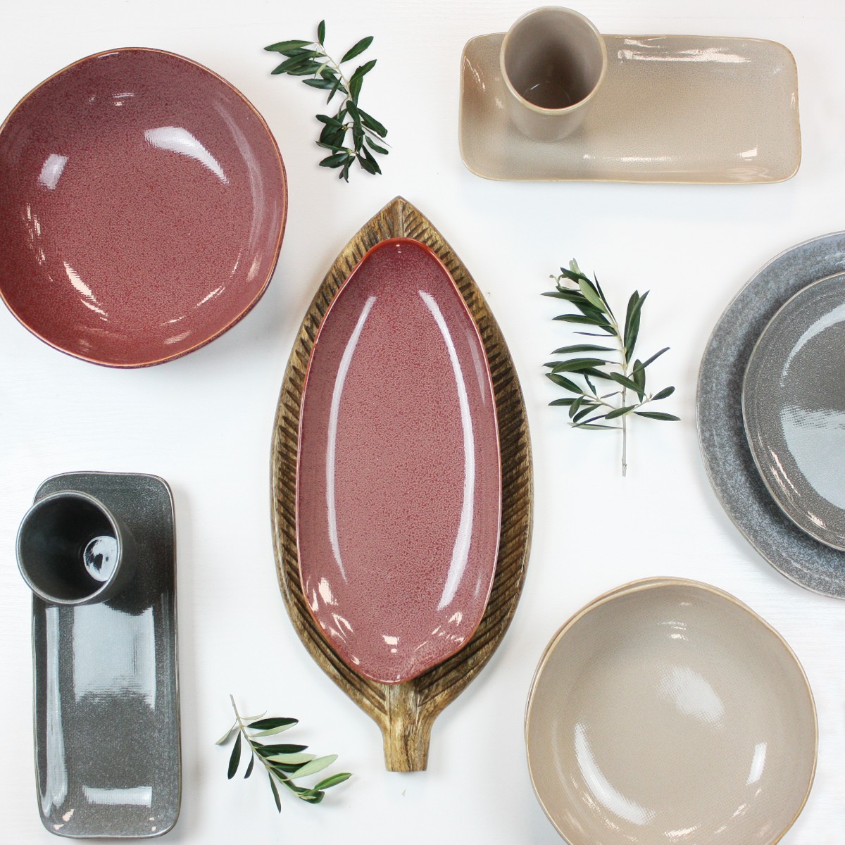 EC-ZOASERV32 Service d'assiettes, bols, tasses, plat et saladier 32 pièces, ZOA