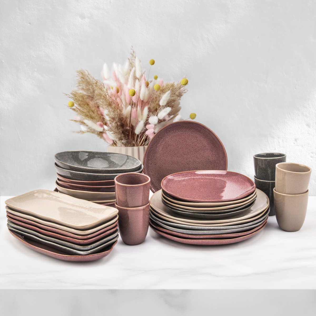 EC-ZOASERV32 Service d'assiettes, bols, tasses, plat et saladier 32 pièces, ZOA