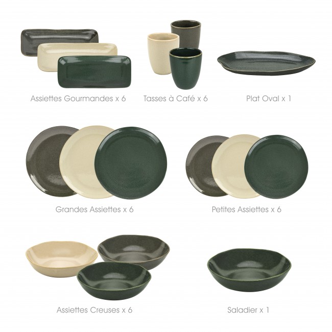 EC-OZESERV32 Service d'assiettes, bols, tasses, plat et saladier 32 pièces, OZE EC-OZESERV32 Service d'assiettes, bols, tasses, plat et saladier 32 pièces, OZE