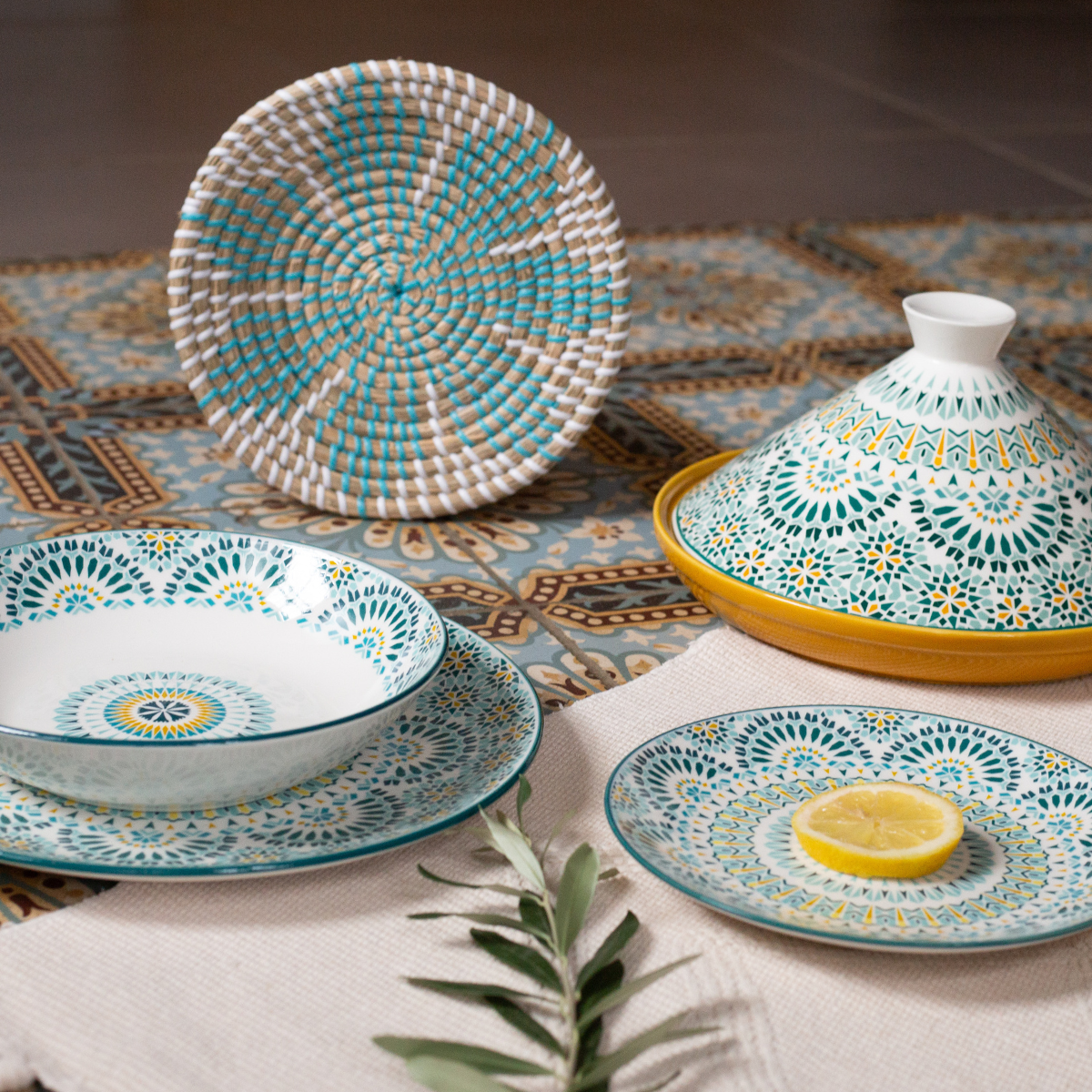 EC-MANDCORB35 Assiette décorative en jonc 35 cm, Mandala