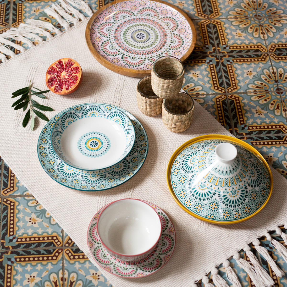 EC-MANDDIP Service apéritif en joncs, Mandala