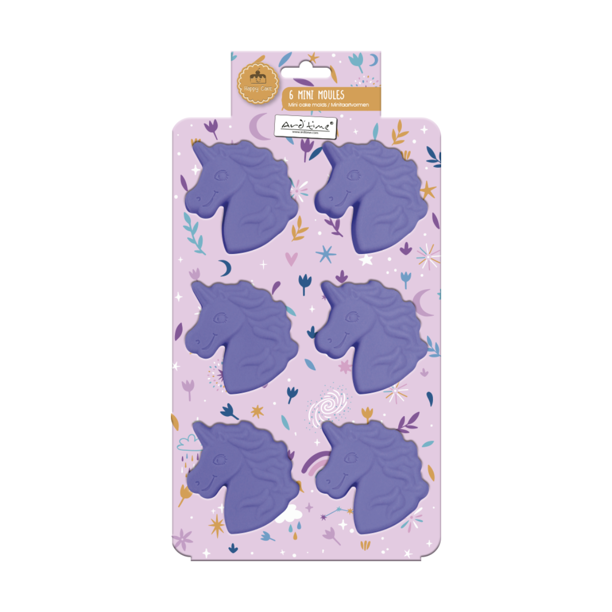 EC-HAC6LIC Lot de 6 mini moules en silicone forme Licorne, Happy Cake