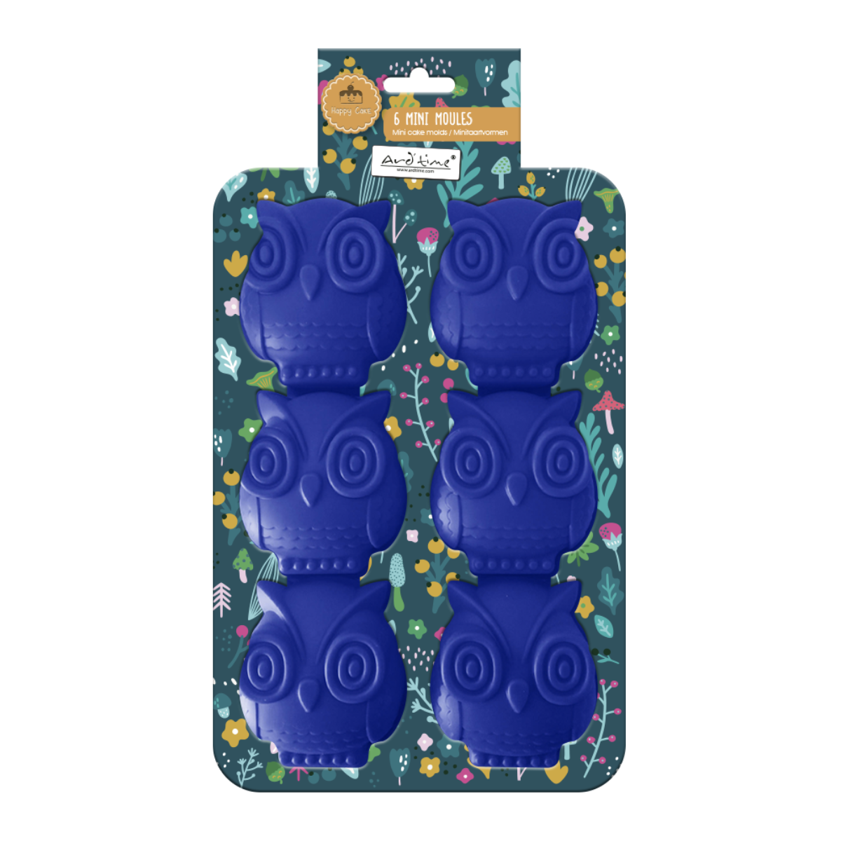 EC-HAC6HIB Lot de 6 mini moules en silicone forme Hibou, Happy Cake