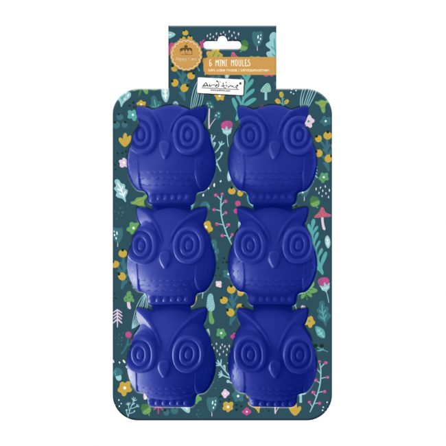 EC-HAC6HIB Lot de 6 mini moules en silicone forme Hibou, Happy Cake EC-HAC6HIB Lot de 6 mini moules en silicone forme Hibou, Happy Cake