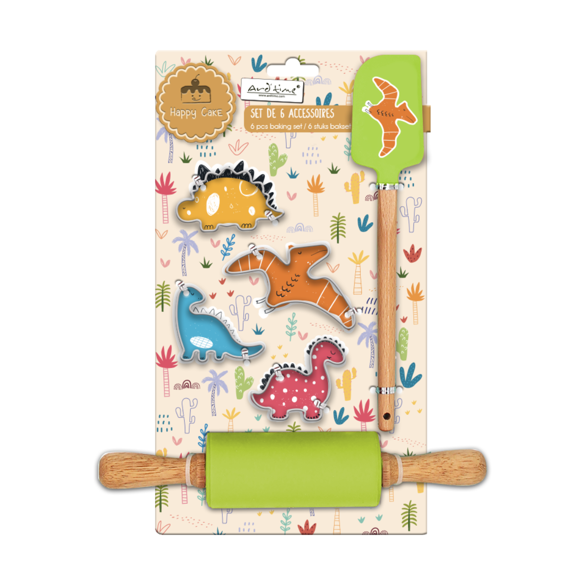 EC-HACD6ACC Lot de 6 accessoires forme dinosaure, Happy Cake