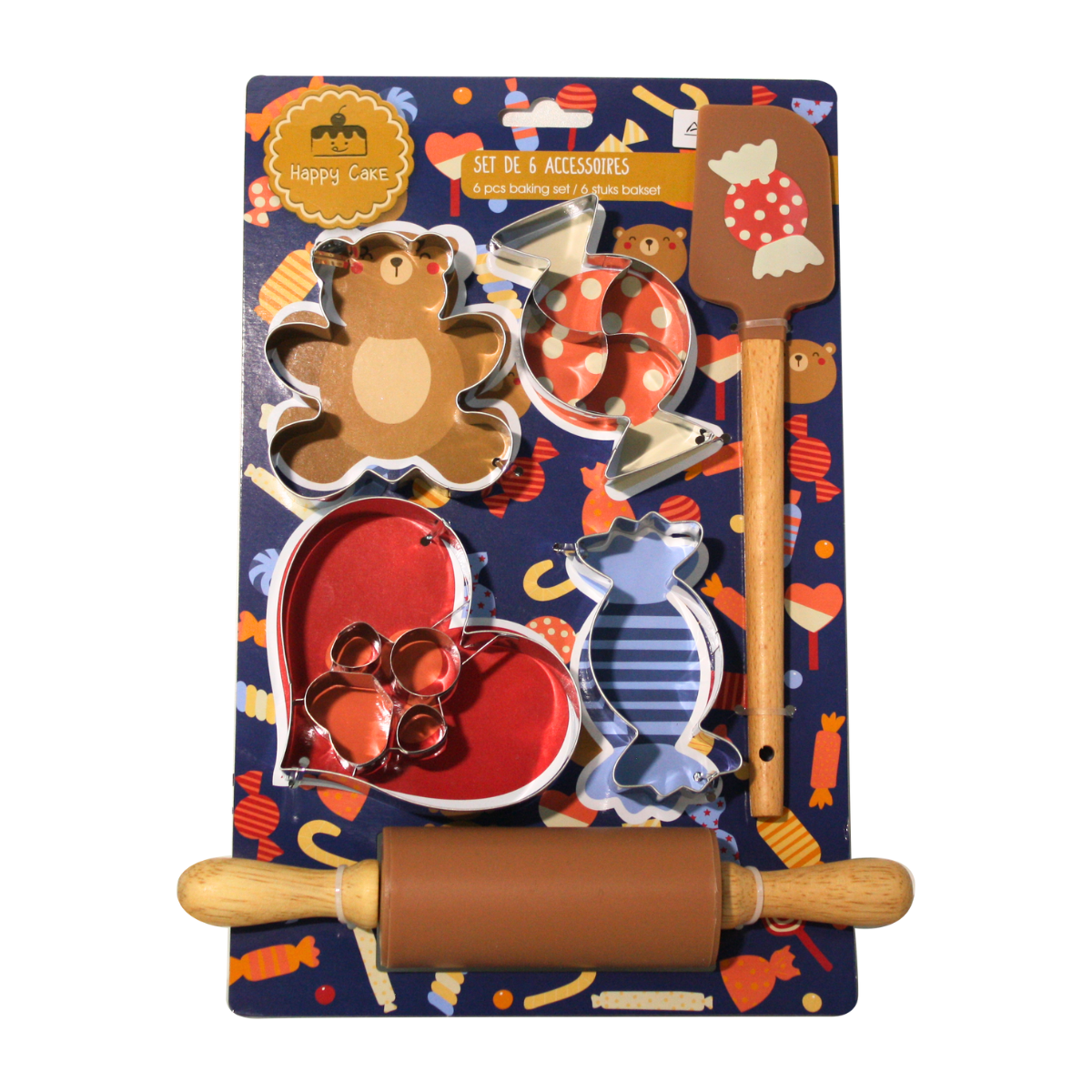 EC-HACO6ACC Lot de 6 accessoires forme Ours, Happy Cake