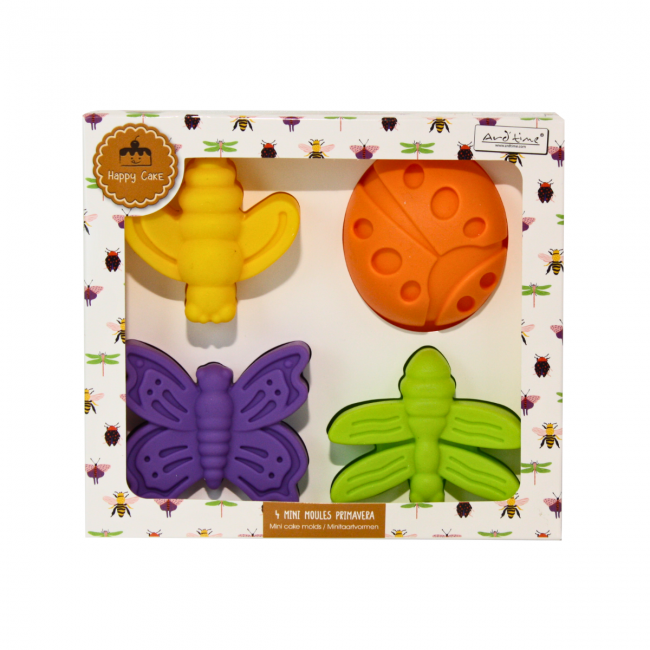 EC-HAC4MOUL1 Lot de 4 mini moules en silicone forme insecte, Happy Cake EC-HAC4MOUL1 Lot de 4 mini moules en silicone forme insecte, Happy Cake