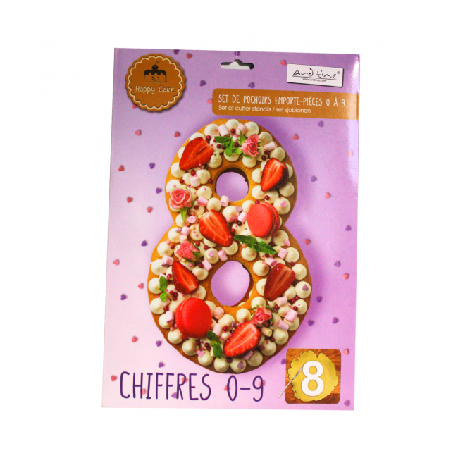 EC-HAC9NUMB Set de 9 pochoirs à pâtisserie en plastique forme Chiffre, Happy Cake EC-HAC9NUMB Set de 9 pochoirs à pâtisserie en plastique forme Chiffre, Happy Cake