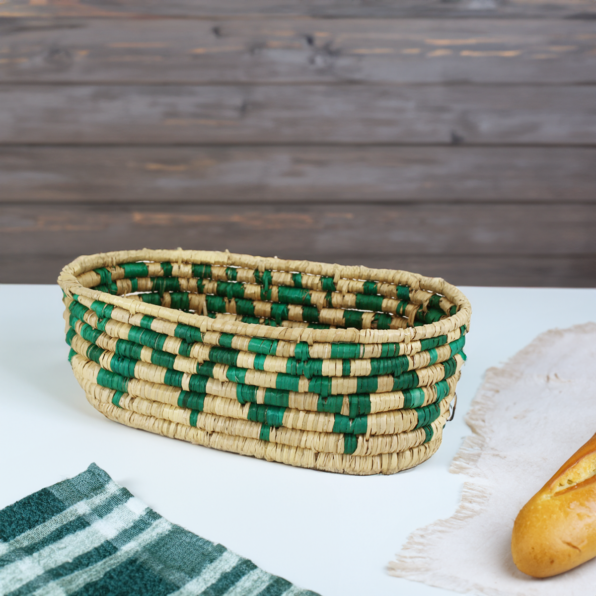 EC-MANDCORBOV Corbeille ovale décorative en jonc, Mandala