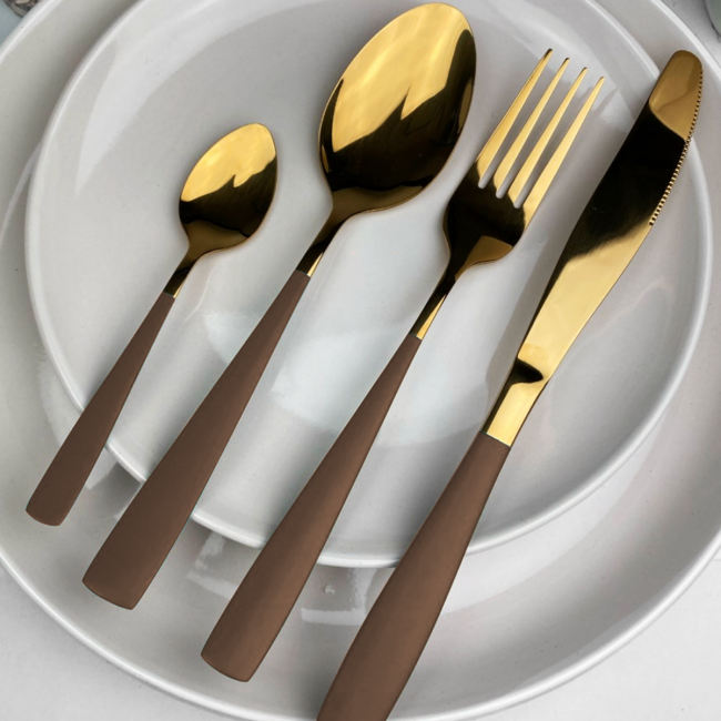EC-YOKOM24PC - Ménagère 16 pièces en inox gold et beige, YOKOTE EC-YOKOM24PC - Ménagère 16 pièces en inox gold et beige, YOKOTE
