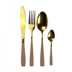 EC-YOKOM24PC - Ménagère 16 pièces en inox gold et beige, YOKOTE EC-YOKOM24PC - Ménagère 16 pièces en inox gold et beige, YOKOTE