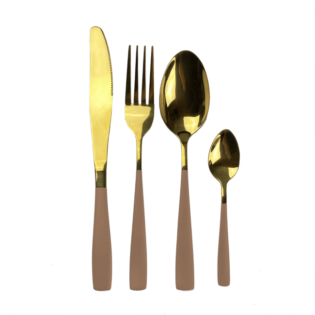 EC-YOKOM24PC - Ménagère 16 pièces en inox gold et beige, YOKOTE EC-YOKOM24PC - Ménagère 16 pièces en inox gold et beige, YOKOTE