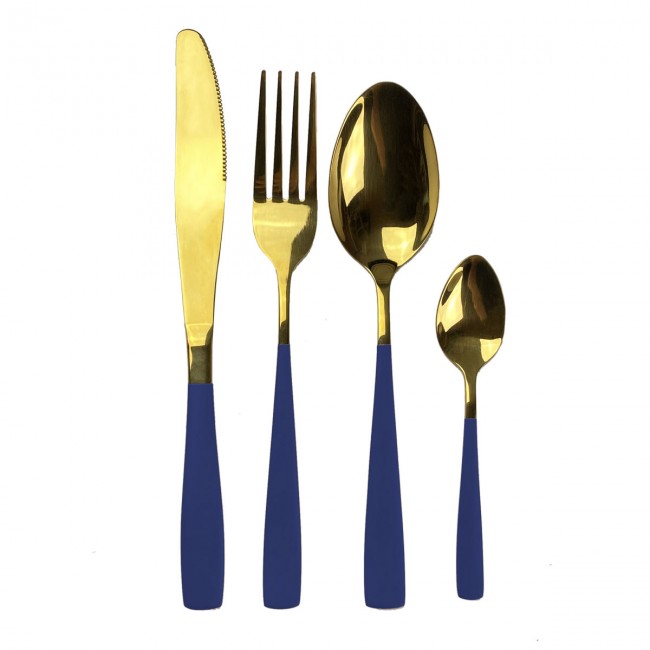 EC-MAJM24PC - Ménagère 16 pièces en inox gold et bleu, MAJORELLE EC-MAJM24PC - Ménagère 16 pièces en inox gold et bleu, MAJORELLE