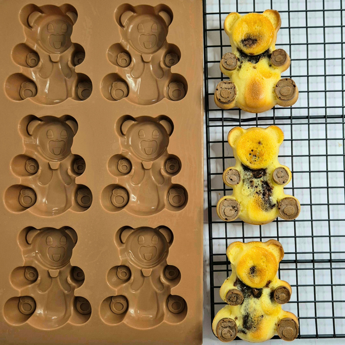 EC-HAC6OURS Lot de 6 mini moules en silicone forme Ours, Happy Cake