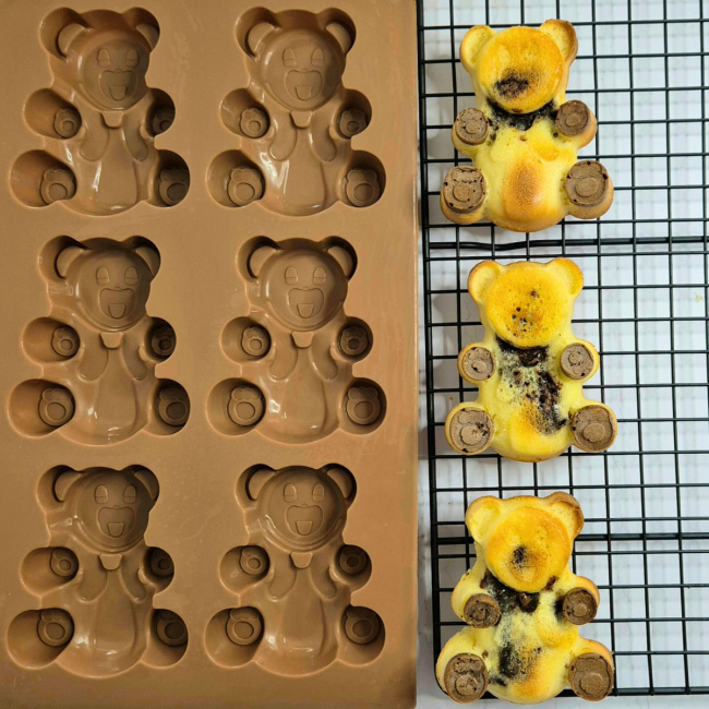 EC-HAC6OURS Lot de 6 mini moules en silicone forme Ours, Happy Cake EC-HAC6OURS Lot de 6 mini moules en silicone forme Ours, Happy Cake