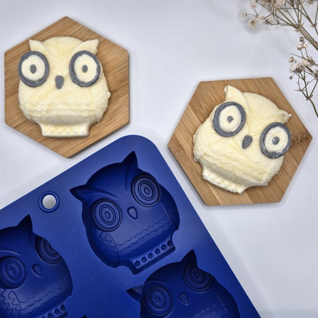 EC-HAC6HIB Lot de 6 mini moules en silicone forme Hibou, Happy Cake EC-HAC6HIB Lot de 6 mini moules en silicone forme Hibou, Happy Cake