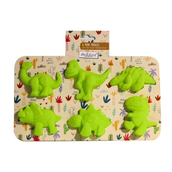 EC-HAC6DINO Lot de 6 mini moules en silicone forme Dinosaure, Happy Cake