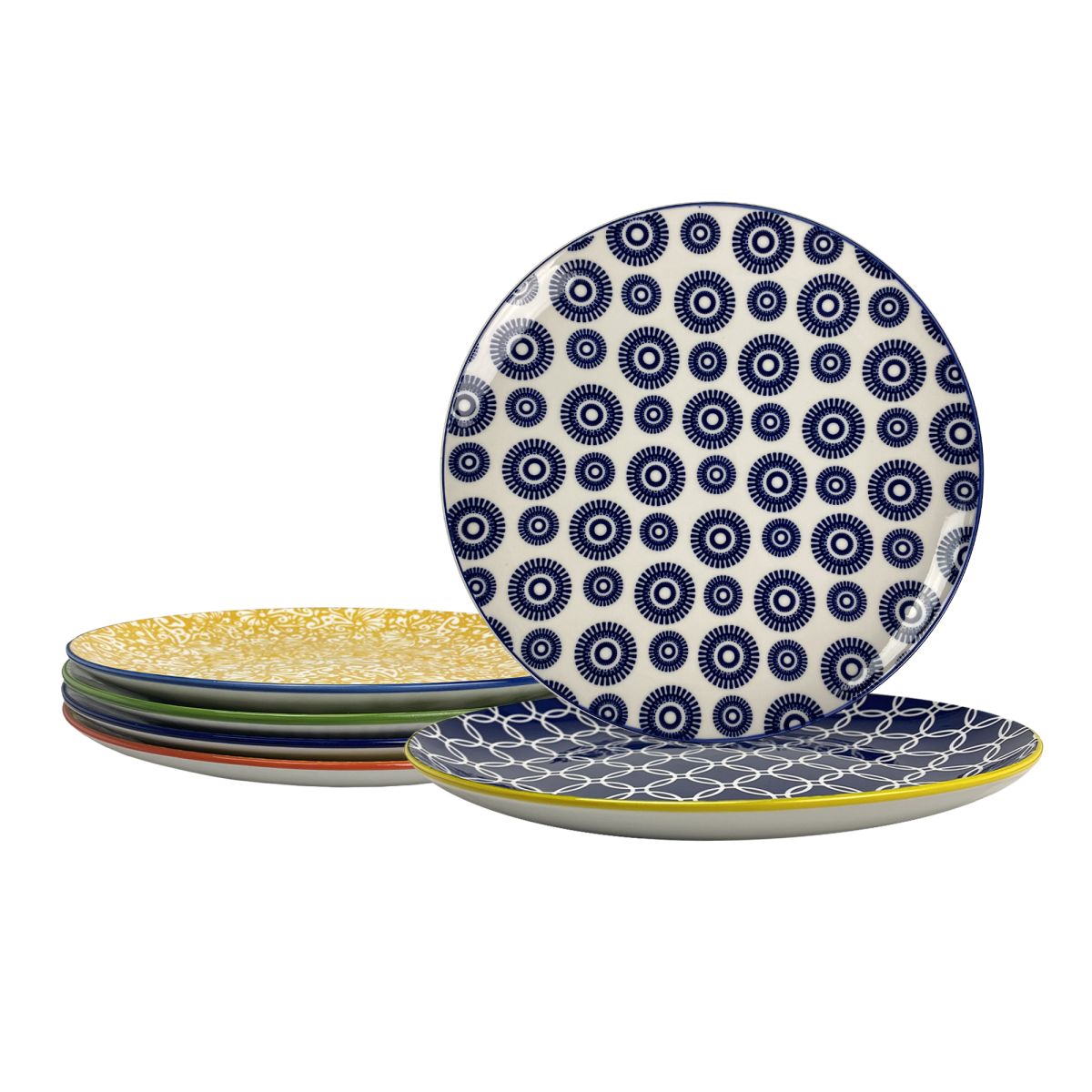 EC-6SABAS26-2 Lot de 6 grandes assiettes ethniques, SABAE