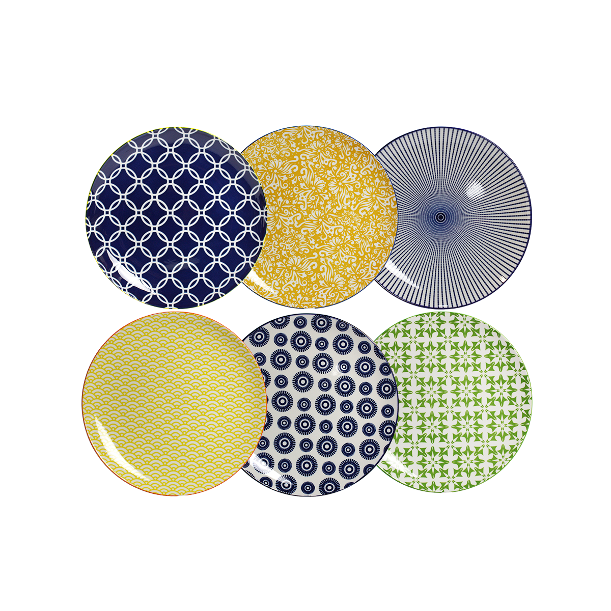 EC-6SABAS26-2 Lot de 6 grandes assiettes ethniques, SABAE