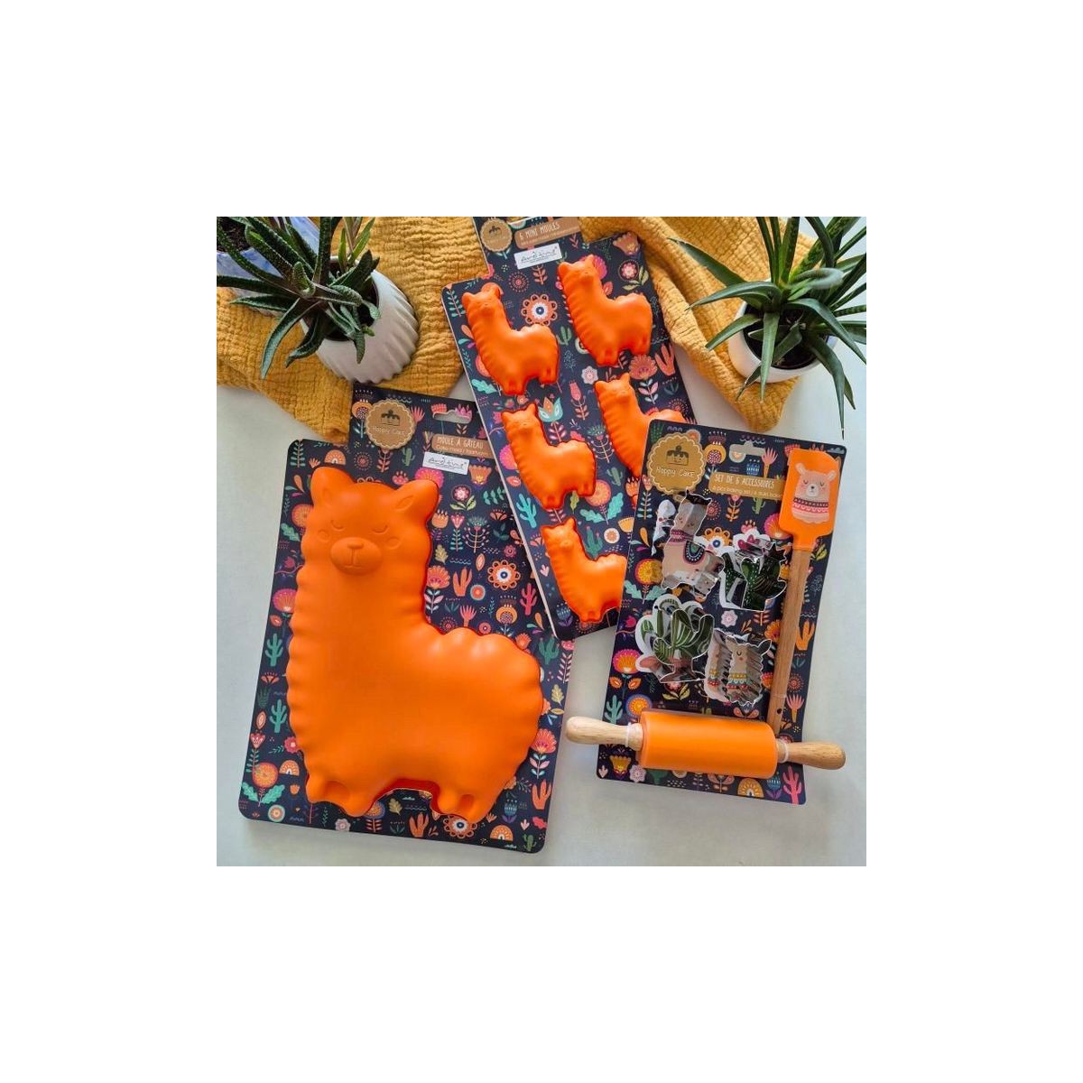 EC-HAC6LAMA Lot de 6 mini moules en silicone forme Lama, Happy Cake