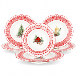 Lot de 6 assiettes creuses, SOUVENIRS D'ANTAN Lot de 6 assiettes creuses, SOUVENIRS D'ANTAN