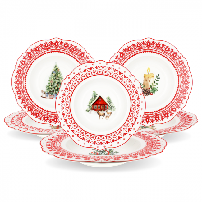 Lot de 6 assiettes creuses, SOUVENIRS D'ANTAN Lot de 6 assiettes creuses, SOUVENIRS D'ANTAN