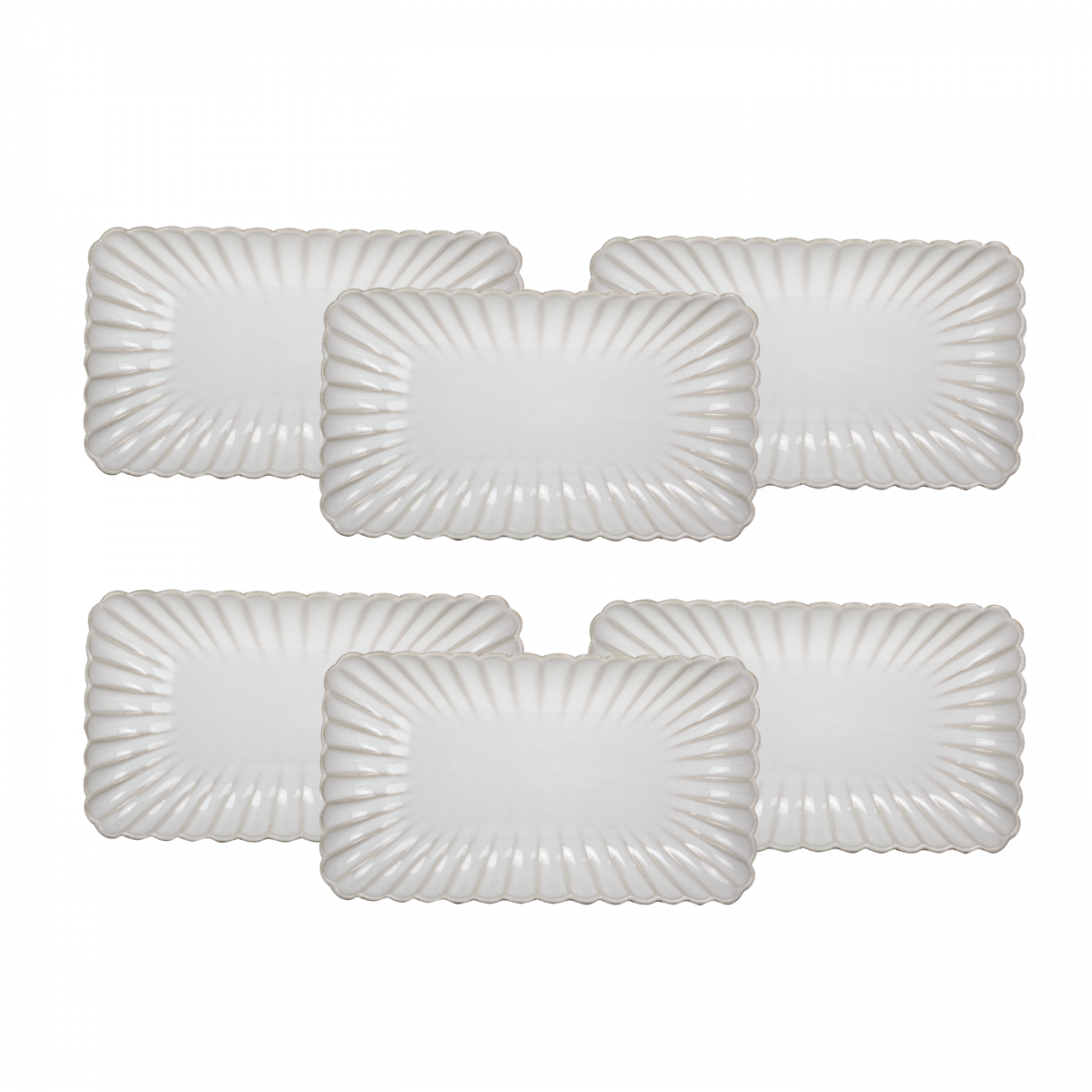 Lot de 6 grandes assiettes rectangulaires, Coquillage