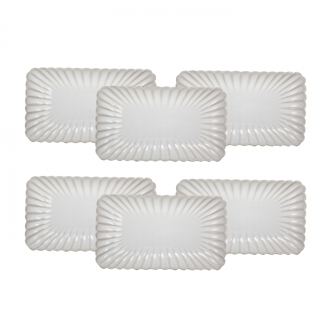 Lot de 6 grandes assiettes rectangulaires, Coquillage Lot de 6 grandes assiettes rectangulaires, Coquillage