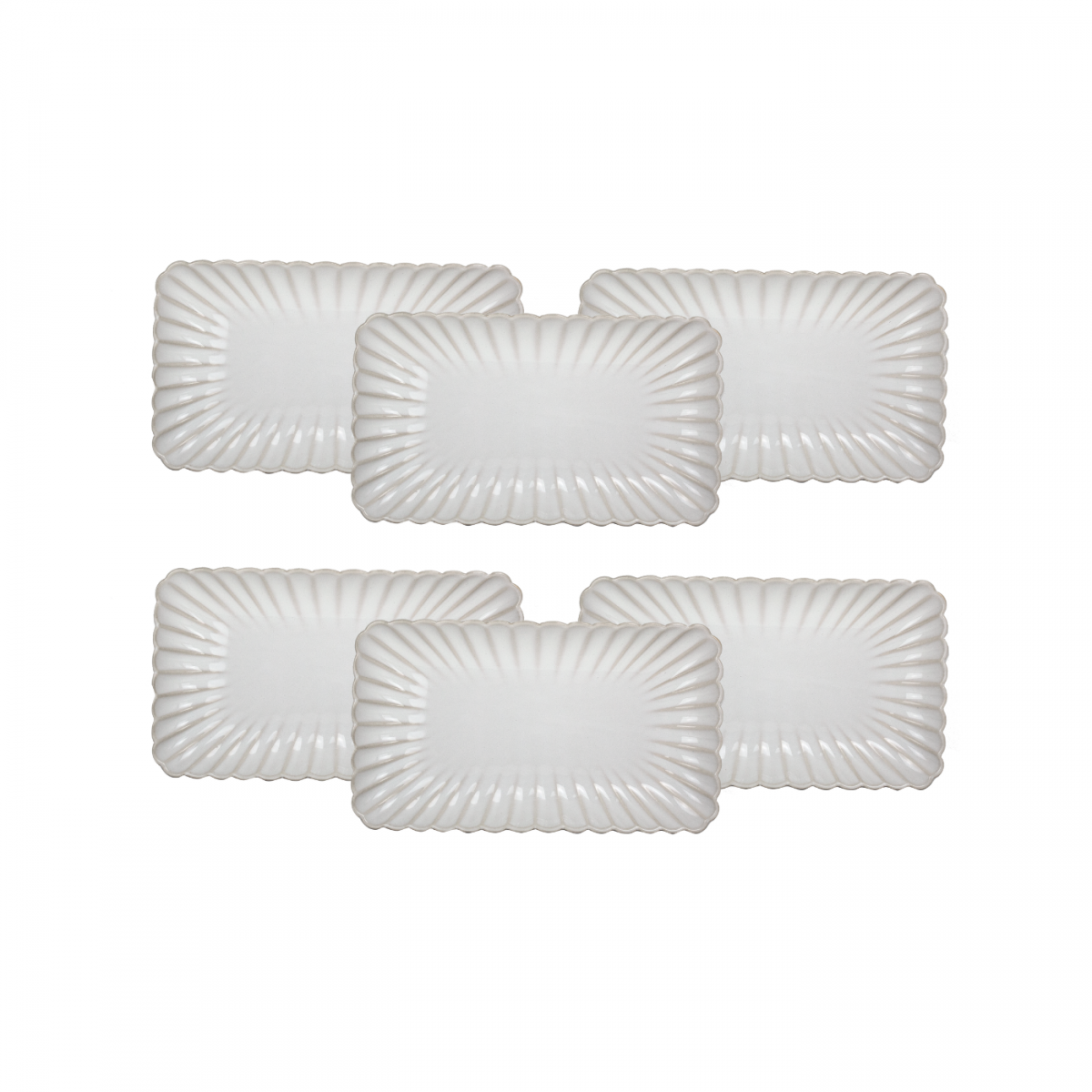 Lot de 6 petites assiettes rectangulaires, Coquillage