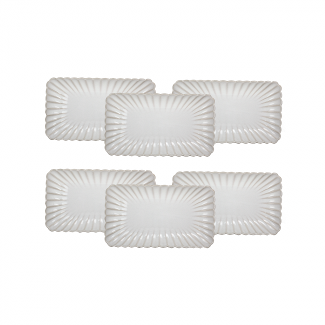 Lot de 6 petites assiettes rectangulaires, Coquillage Lot de 6 petites assiettes rectangulaires, Coquillage