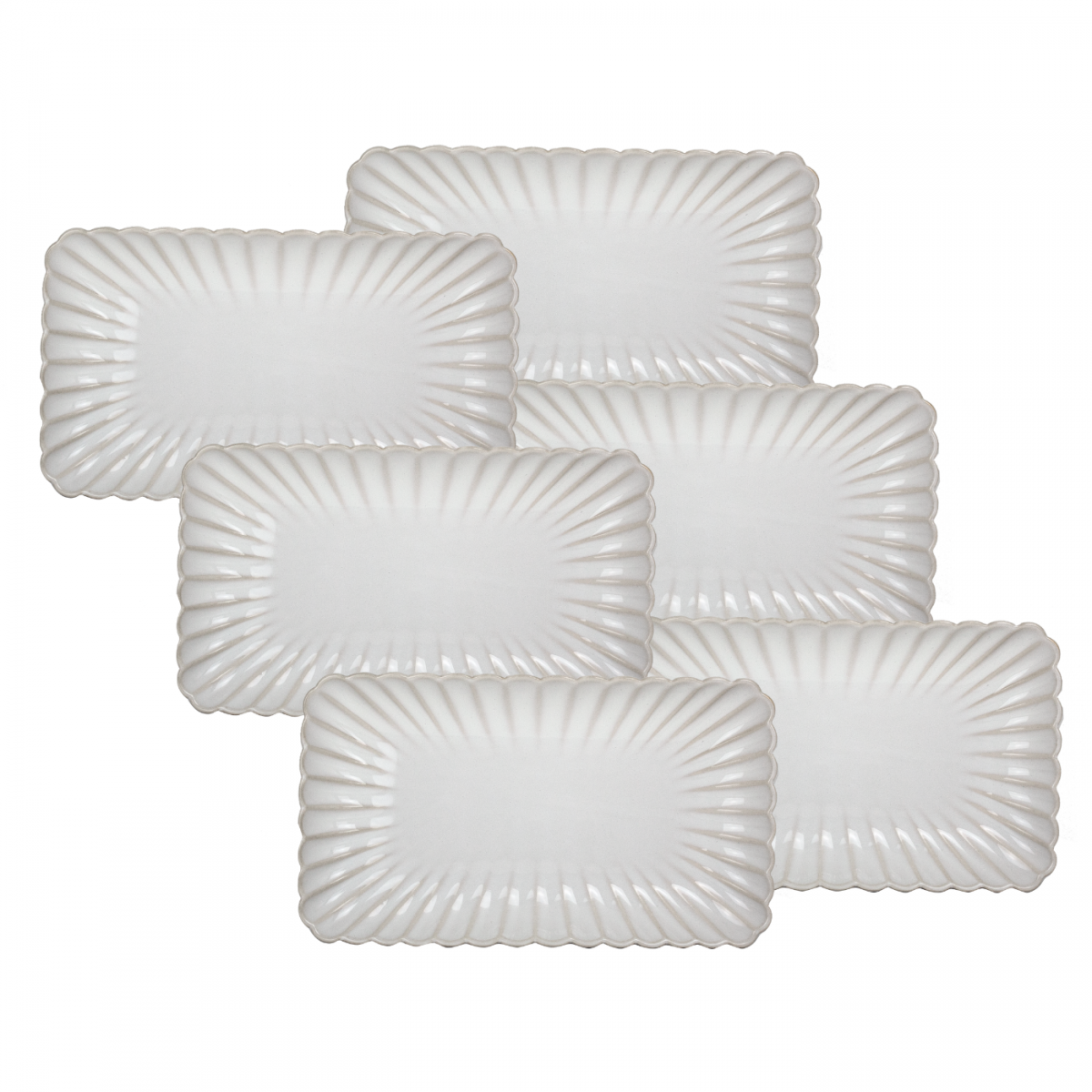 Lot de 6 grandes assiettes rectangulaires, Coquillage