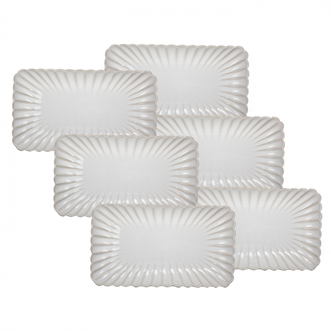 Lot de 6 grandes assiettes rectangulaires, Coquillage Lot de 6 grandes assiettes rectangulaires, Coquillage