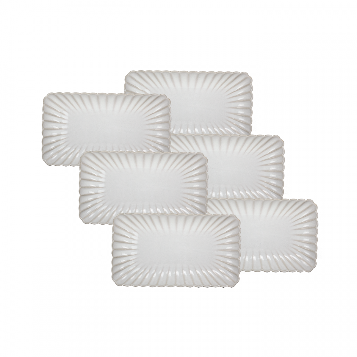 Lot de 6 petites assiettes rectangulaires, Coquillage