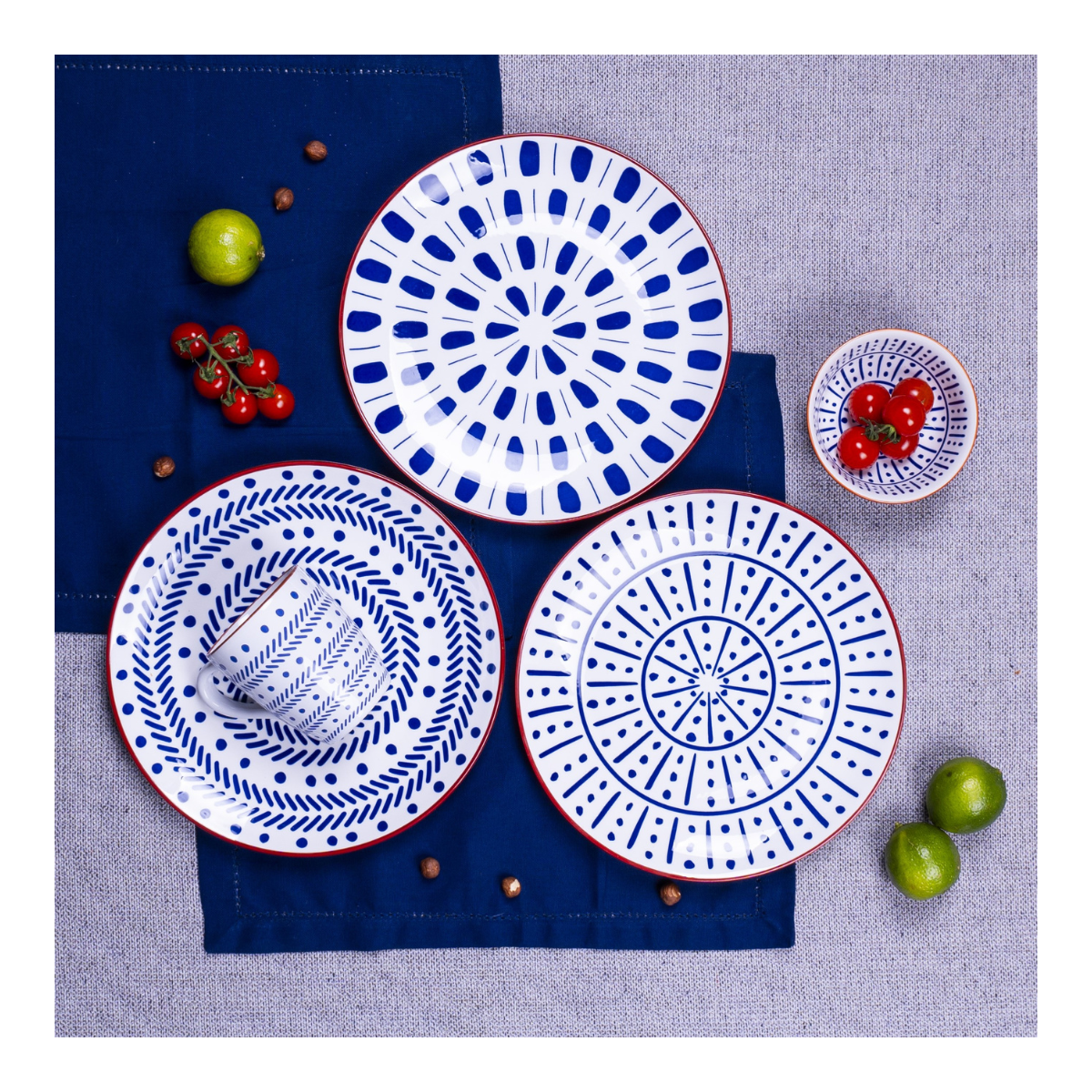 Lot de 6 grandes assiettes, SANTORIN