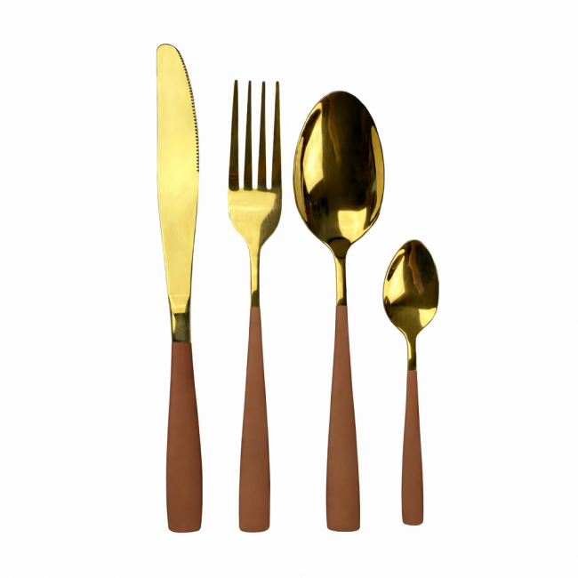 Ménagère 16 pièces en inox gold et beige, YOKOTE