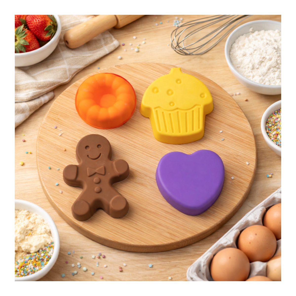 Lot de 4 mini moules en silicone forme gâteau