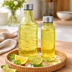 Lot de 2 bouteilles jaunes en verre coloré, GLOUPOP