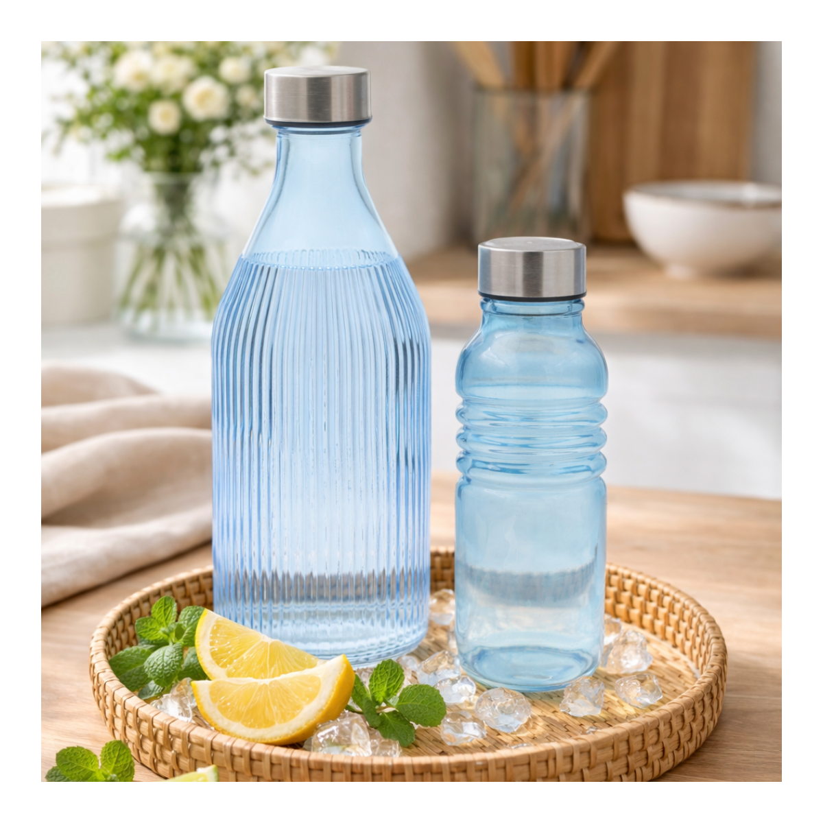 Lot de deux bouteilles en verre