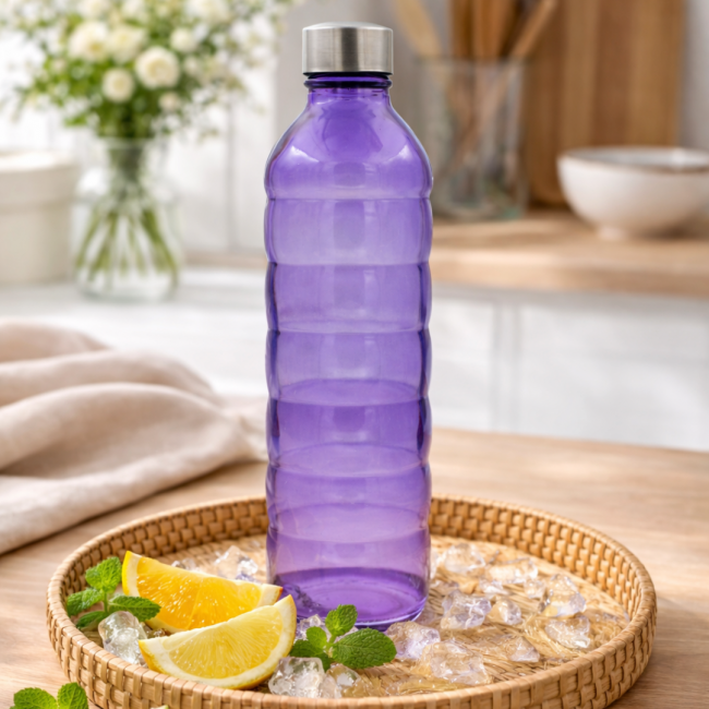 Bouteille violette en verre coloré