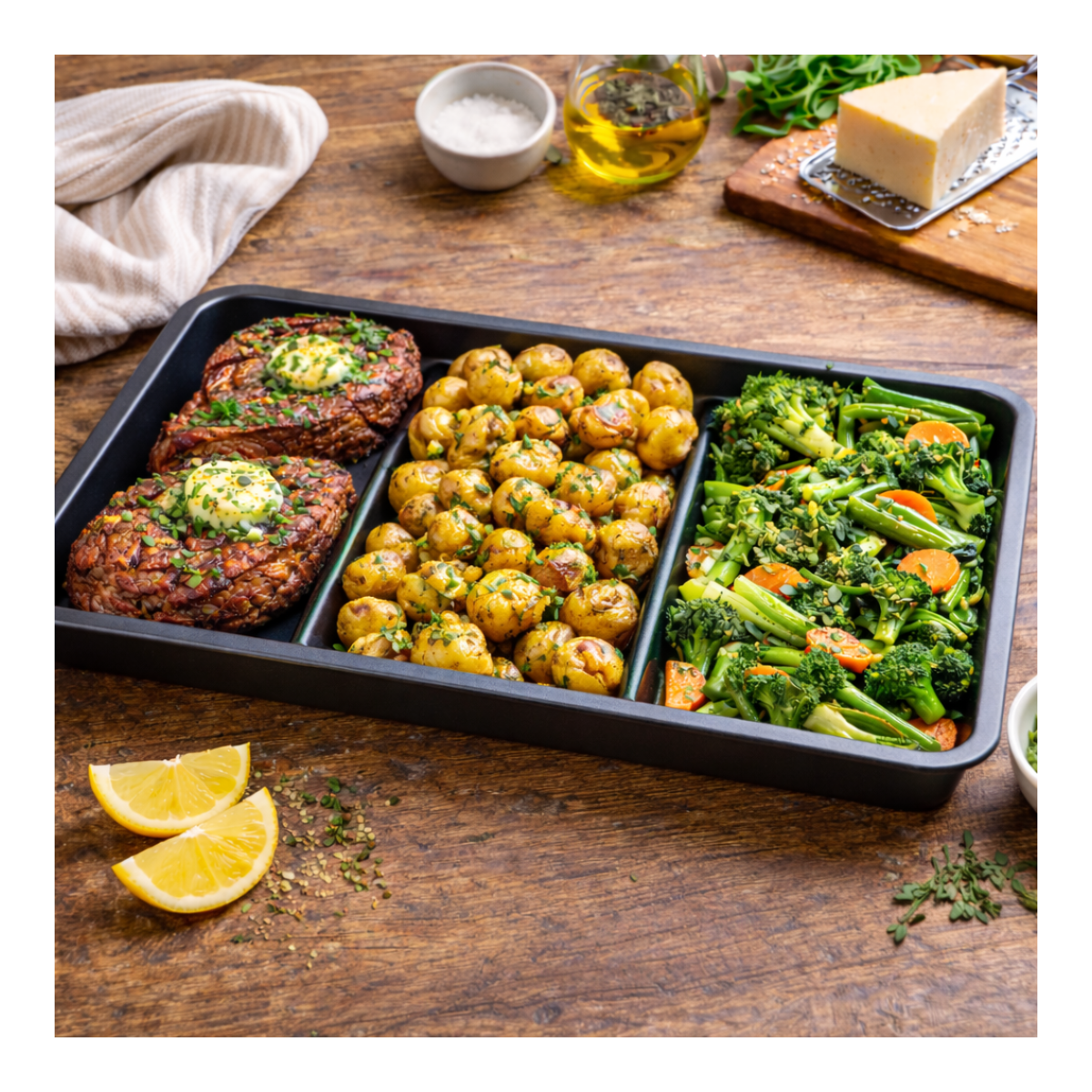 Plat à four Antiadhésif 3 compartiments rectangulaires, COMPARTIFOUR