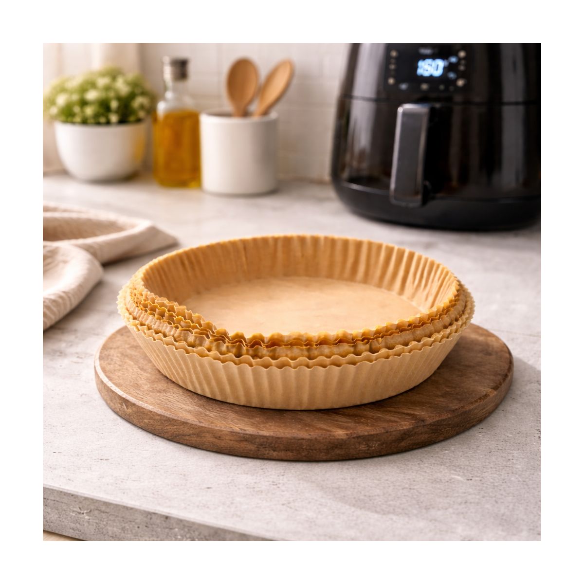 Set de 50 moules en papier de cuisson sulfurisé rond, AIRFRYER