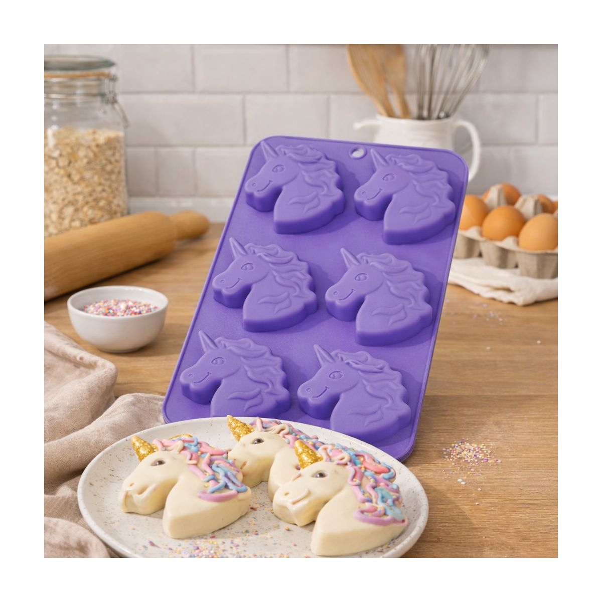 Lot de 6 mini moules en silicone forme Licorne, HAPPY CAKE