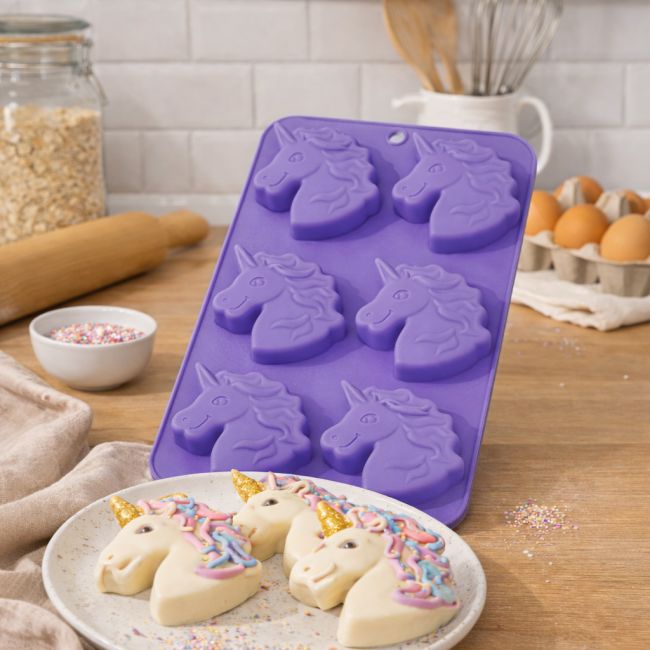 Lot de 6 mini moules en silicone forme Licorne, HAPPY CAKE