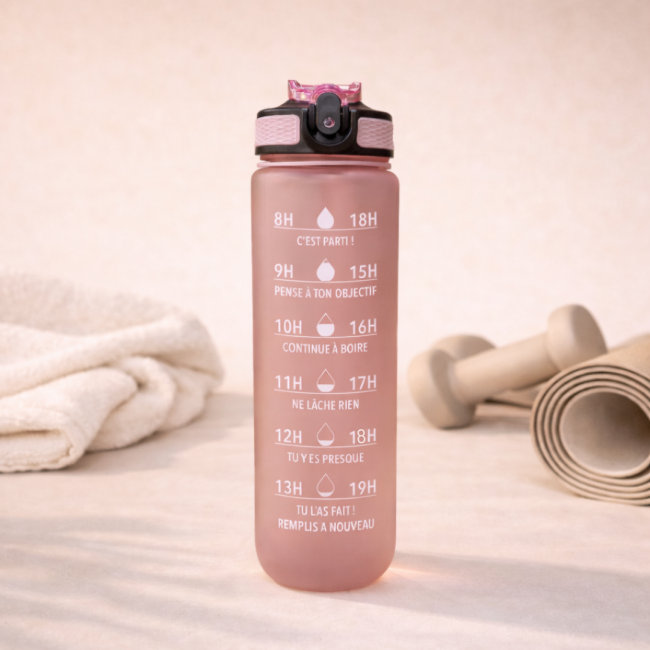 Bouteille de motivation hydratation rose